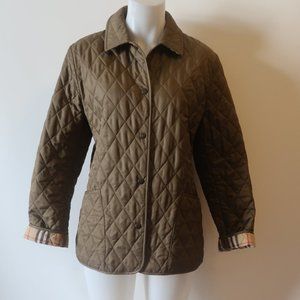 Womens Burberry London Olive Green Quilted Snap Button Jacket S *